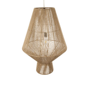 GloboStar® CAYMAN 01854 Boho Κρεμαστό Φωτιστικό Οροφής Μονόφωτο 1 x E27 AC220-240V IP20 – Φ60 x Υ86cm – Μπεζ Λεπτό Σχοινί Τριχιά Πλέγμα – 5 Χρόνια Εγγύηση