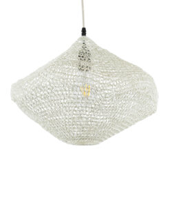 GloboStar® KENTUCKY 01862 Vintage Κρεμαστό Φωτιστικό Οροφής Μονόφωτο 1 x E27 AC220-240V IP20 – Φ40 x Υ30cm – Μπεζ Εκρού Μεταλλικό Πλέγμα