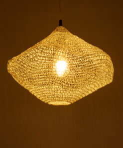 GloboStar® KENTUCKY 01862 Vintage Κρεμαστό Φωτιστικό Οροφής Μονόφωτο 1 x E27 AC220-240V IP20 – Φ40 x Υ30cm – Μπεζ Εκρού Μεταλλικό Πλέγμα