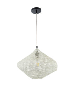 GloboStar® KENTUCKY 01862 Vintage Κρεμαστό Φωτιστικό Οροφής Μονόφωτο 1 x E27 AC220-240V IP20 – Φ40 x Υ30cm – Μπεζ Εκρού Μεταλλικό Πλέγμα