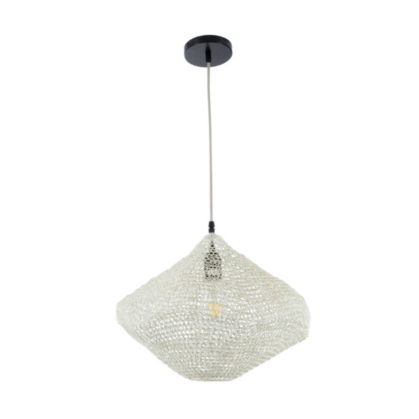 GloboStar® KENTUCKY 01862 Vintage Κρεμαστό Φωτιστικό Οροφής Μονόφωτο 1 x E27 AC220-240V IP20 – Φ40 x Υ30cm – Μπεζ Εκρού Μεταλλικό Πλέγμα