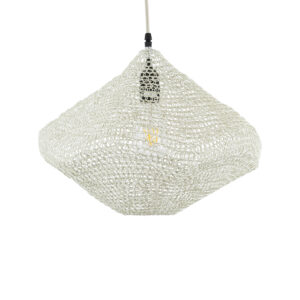 GloboStar® KENTUCKY 01862 Vintage Κρεμαστό Φωτιστικό Οροφής Μονόφωτο 1 x E27 AC220-240V IP20 – Φ40 x Υ30cm – Μπεζ Εκρού Μεταλλικό Πλέγμα