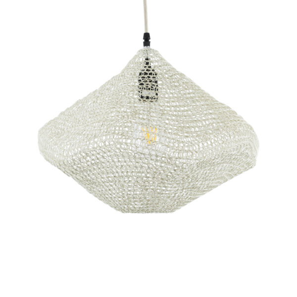 GloboStar® KENTUCKY 01862 Vintage Κρεμαστό Φωτιστικό Οροφής Μονόφωτο 1 x E27 AC220-240V IP20 – Φ40 x Υ30cm – Μπεζ Εκρού Μεταλλικό Πλέγμα