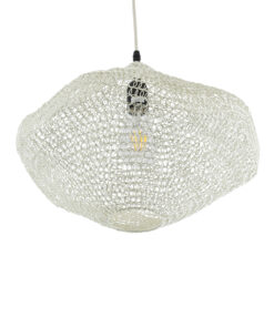 GloboStar® KENTUCKY 01862 Vintage Κρεμαστό Φωτιστικό Οροφής Μονόφωτο 1 x E27 AC220-240V IP20 – Φ40 x Υ30cm – Μπεζ Εκρού Μεταλλικό Πλέγμα