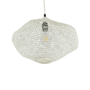 GloboStar® KENTUCKY 01862 Vintage Κρεμαστό Φωτιστικό Οροφής Μονόφωτο 1 x E27 AC220-240V IP20 – Φ40 x Υ30cm – Μπεζ Εκρού Μεταλλικό Πλέγμα
