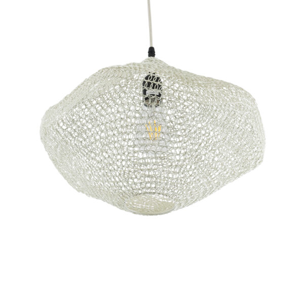 GloboStar® KENTUCKY 01862 Vintage Κρεμαστό Φωτιστικό Οροφής Μονόφωτο 1 x E27 AC220-240V IP20 – Φ40 x Υ30cm – Μπεζ Εκρού Μεταλλικό Πλέγμα