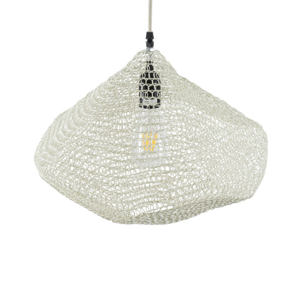 GloboStar® KENTUCKY 01862 Vintage Κρεμαστό Φωτιστικό Οροφής Μονόφωτο 1 x E27 AC220-240V IP20 – Φ40 x Υ30cm – Μπεζ Εκρού Μεταλλικό Πλέγμα