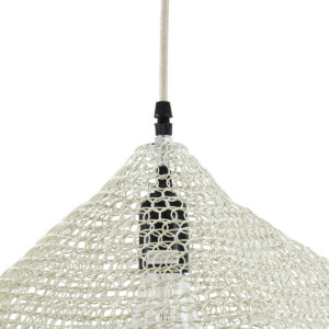 GloboStar® KENTUCKY 01862 Vintage Κρεμαστό Φωτιστικό Οροφής Μονόφωτο 1 x E27 AC220-240V IP20 – Φ40 x Υ30cm – Μπεζ Εκρού Μεταλλικό Πλέγμα