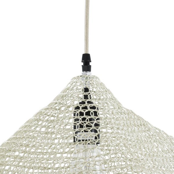 GloboStar® KENTUCKY 01862 Vintage Κρεμαστό Φωτιστικό Οροφής Μονόφωτο 1 x E27 AC220-240V IP20 – Φ40 x Υ30cm – Μπεζ Εκρού Μεταλλικό Πλέγμα