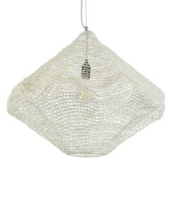 GloboStar® KENTUCKY 01865 Vintage Κρεμαστό Φωτιστικό Οροφής Μονόφωτο 1 x E27 AC220-240V IP20 – Φ60 x Υ50cm – Μπεζ Εκρού Μεταλλικό Πλέγμα