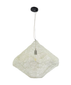 GloboStar® KENTUCKY 01865 Vintage Κρεμαστό Φωτιστικό Οροφής Μονόφωτο 1 x E27 AC220-240V IP20 – Φ60 x Υ50cm – Μπεζ Εκρού Μεταλλικό Πλέγμα