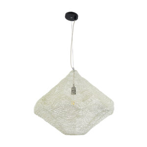 GloboStar® KENTUCKY 01865 Vintage Κρεμαστό Φωτιστικό Οροφής Μονόφωτο 1 x E27 AC220-240V IP20 – Φ60 x Υ50cm – Μπεζ Εκρού Μεταλλικό Πλέγμα