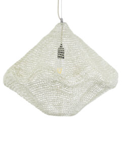 GloboStar® KENTUCKY 01865 Vintage Κρεμαστό Φωτιστικό Οροφής Μονόφωτο 1 x E27 AC220-240V IP20 – Φ60 x Υ50cm – Μπεζ Εκρού Μεταλλικό Πλέγμα