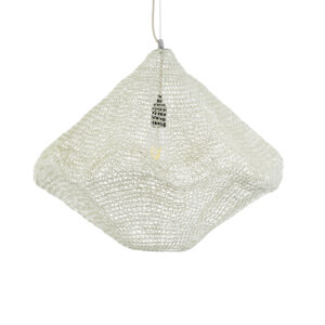 GloboStar® KENTUCKY 01865 Vintage Κρεμαστό Φωτιστικό Οροφής Μονόφωτο 1 x E27 AC220-240V IP20 – Φ60 x Υ50cm – Μπεζ Εκρού Μεταλλικό Πλέγμα
