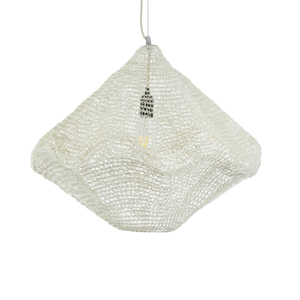 GloboStar® KENTUCKY 01865 Vintage Κρεμαστό Φωτιστικό Οροφής Μονόφωτο 1 x E27 AC220-240V IP20 – Φ60 x Υ50cm – Μπεζ Εκρού Μεταλλικό Πλέγμα