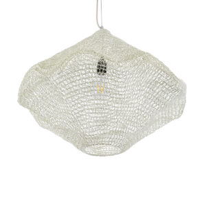 GloboStar® KENTUCKY 01865 Vintage Κρεμαστό Φωτιστικό Οροφής Μονόφωτο 1 x E27 AC220-240V IP20 – Φ60 x Υ50cm – Μπεζ Εκρού Μεταλλικό Πλέγμα