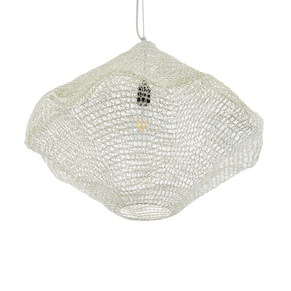 GloboStar® KENTUCKY 01865 Vintage Κρεμαστό Φωτιστικό Οροφής Μονόφωτο 1 x E27 AC220-240V IP20 – Φ60 x Υ50cm – Μπεζ Εκρού Μεταλλικό Πλέγμα