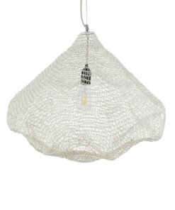 GloboStar® KENTUCKY 01865 Vintage Κρεμαστό Φωτιστικό Οροφής Μονόφωτο 1 x E27 AC220-240V IP20 – Φ60 x Υ50cm – Μπεζ Εκρού Μεταλλικό Πλέγμα