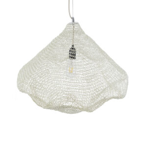 GloboStar® KENTUCKY 01865 Vintage Κρεμαστό Φωτιστικό Οροφής Μονόφωτο 1 x E27 AC220-240V IP20 – Φ60 x Υ50cm – Μπεζ Εκρού Μεταλλικό Πλέγμα