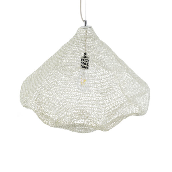 GloboStar® KENTUCKY 01865 Vintage Κρεμαστό Φωτιστικό Οροφής Μονόφωτο 1 x E27 AC220-240V IP20 – Φ60 x Υ50cm – Μπεζ Εκρού Μεταλλικό Πλέγμα