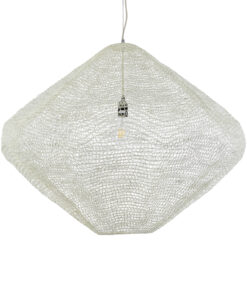 GloboStar® KENTUCKY 01868 Vintage Κρεμαστό Φωτιστικό Οροφής Μονόφωτο 1 x E27 AC220-240V IP20 – Φ90 x Υ70cm – Μπεζ Εκρού Μεταλλικό Πλέγμα