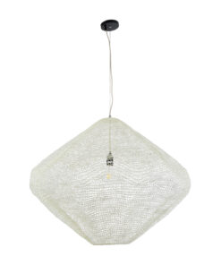 GloboStar® KENTUCKY 01868 Vintage Κρεμαστό Φωτιστικό Οροφής Μονόφωτο 1 x E27 AC220-240V IP20 – Φ90 x Υ70cm – Μπεζ Εκρού Μεταλλικό Πλέγμα