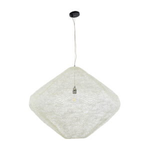 GloboStar® KENTUCKY 01868 Vintage Κρεμαστό Φωτιστικό Οροφής Μονόφωτο 1 x E27 AC220-240V IP20 – Φ90 x Υ70cm – Μπεζ Εκρού Μεταλλικό Πλέγμα