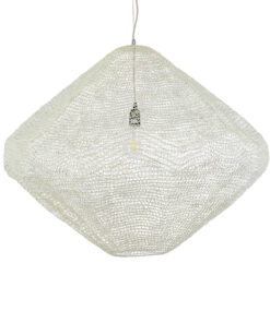 GloboStar® KENTUCKY 01868 Vintage Κρεμαστό Φωτιστικό Οροφής Μονόφωτο 1 x E27 AC220-240V IP20 – Φ90 x Υ70cm – Μπεζ Εκρού Μεταλλικό Πλέγμα