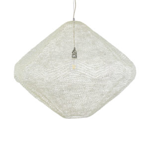 GloboStar® KENTUCKY 01868 Vintage Κρεμαστό Φωτιστικό Οροφής Μονόφωτο 1 x E27 AC220-240V IP20 – Φ90 x Υ70cm – Μπεζ Εκρού Μεταλλικό Πλέγμα