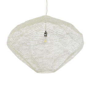 GloboStar® KENTUCKY 01868 Vintage Κρεμαστό Φωτιστικό Οροφής Μονόφωτο 1 x E27 AC220-240V IP20 – Φ90 x Υ70cm – Μπεζ Εκρού Μεταλλικό Πλέγμα