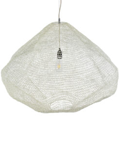 GloboStar® KENTUCKY 01868 Vintage Κρεμαστό Φωτιστικό Οροφής Μονόφωτο 1 x E27 AC220-240V IP20 – Φ90 x Υ70cm – Μπεζ Εκρού Μεταλλικό Πλέγμα