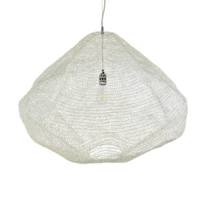 GloboStar® KENTUCKY 01868 Vintage Κρεμαστό Φωτιστικό Οροφής Μονόφωτο 1 x E27 AC220-240V IP20 – Φ90 x Υ70cm – Μπεζ Εκρού Μεταλλικό Πλέγμα