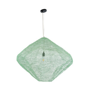 GloboStar® KENTUCKY 01870 Vintage Κρεμαστό Φωτιστικό Οροφής Μονόφωτο 1 x E27 AC220-240V IP20 – Φ90 x Υ70cm – Τιρκουάζ Μεταλλικό Πλέγμα