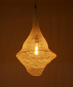 GloboStar® KENTUCKY 01871 Vintage Κρεμαστό Φωτιστικό Οροφής Μονόφωτο 1 x E27 AC220-240V IP20 – Φ35 x Υ60cm – Μπεζ Εκρού Μεταλλικό Πλέγμα – 5 Χρόνια Εγγύηση