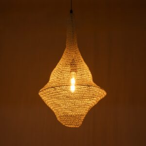 GloboStar® KENTUCKY 01871 Vintage Κρεμαστό Φωτιστικό Οροφής Μονόφωτο 1 x E27 AC220-240V IP20 – Φ35 x Υ60cm – Μπεζ Εκρού Μεταλλικό Πλέγμα – 5 Χρόνια Εγγύηση