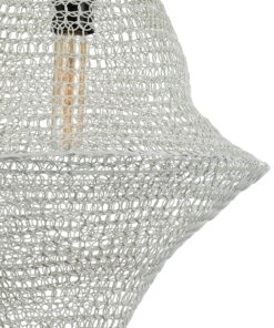 GloboStar® KENTUCKY 01871 Vintage Κρεμαστό Φωτιστικό Οροφής Μονόφωτο 1 x E27 AC220-240V IP20 – Φ35 x Υ60cm – Μπεζ Εκρού Μεταλλικό Πλέγμα – 5 Χρόνια Εγγύηση