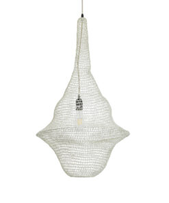 GloboStar® KENTUCKY 01874 Vintage Κρεμαστό Φωτιστικό Οροφής Μονόφωτο 1 x E27 AC220-240V IP20 – Φ50 x Υ90cm – Μπεζ Εκρού Μεταλλικό Πλέγμα