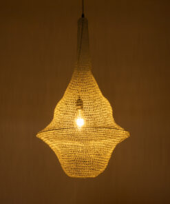 GloboStar® KENTUCKY 01874 Vintage Κρεμαστό Φωτιστικό Οροφής Μονόφωτο 1 x E27 AC220-240V IP20 – Φ50 x Υ90cm – Μπεζ Εκρού Μεταλλικό Πλέγμα