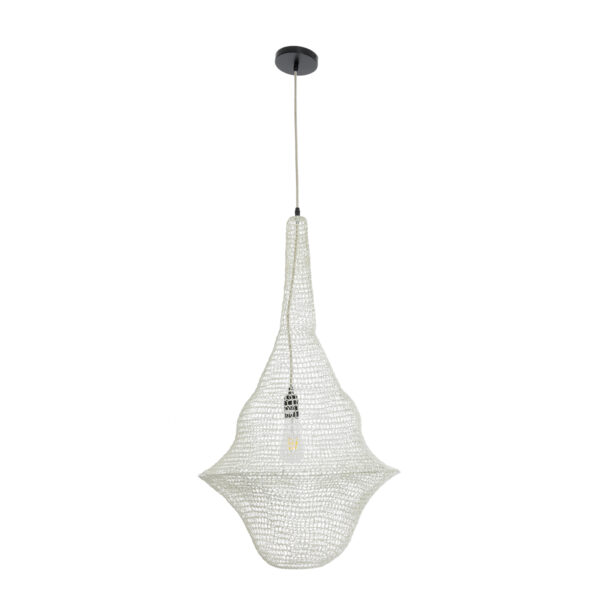 GloboStar® KENTUCKY 01874 Vintage Κρεμαστό Φωτιστικό Οροφής Μονόφωτο 1 x E27 AC220-240V IP20 – Φ50 x Υ90cm – Μπεζ Εκρού Μεταλλικό Πλέγμα