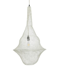 GloboStar® KENTUCKY 01874 Vintage Κρεμαστό Φωτιστικό Οροφής Μονόφωτο 1 x E27 AC220-240V IP20 – Φ50 x Υ90cm – Μπεζ Εκρού Μεταλλικό Πλέγμα