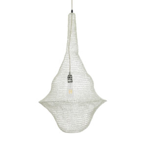 GloboStar® KENTUCKY 01874 Vintage Κρεμαστό Φωτιστικό Οροφής Μονόφωτο 1 x E27 AC220-240V IP20 – Φ50 x Υ90cm – Μπεζ Εκρού Μεταλλικό Πλέγμα