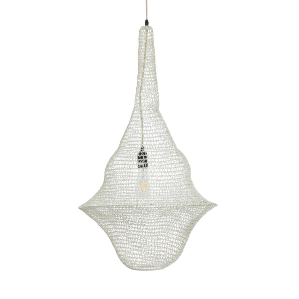GloboStar® KENTUCKY 01874 Vintage Κρεμαστό Φωτιστικό Οροφής Μονόφωτο 1 x E27 AC220-240V IP20 – Φ50 x Υ90cm – Μπεζ Εκρού Μεταλλικό Πλέγμα