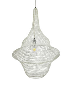 GloboStar® KENTUCKY 01874 Vintage Κρεμαστό Φωτιστικό Οροφής Μονόφωτο 1 x E27 AC220-240V IP20 – Φ50 x Υ90cm – Μπεζ Εκρού Μεταλλικό Πλέγμα