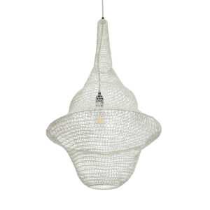 GloboStar® KENTUCKY 01874 Vintage Κρεμαστό Φωτιστικό Οροφής Μονόφωτο 1 x E27 AC220-240V IP20 – Φ50 x Υ90cm – Μπεζ Εκρού Μεταλλικό Πλέγμα