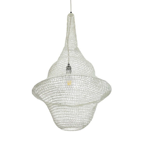 GloboStar® KENTUCKY 01874 Vintage Κρεμαστό Φωτιστικό Οροφής Μονόφωτο 1 x E27 AC220-240V IP20 – Φ50 x Υ90cm – Μπεζ Εκρού Μεταλλικό Πλέγμα