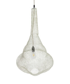 GloboStar® KENTUCKY 01874 Vintage Κρεμαστό Φωτιστικό Οροφής Μονόφωτο 1 x E27 AC220-240V IP20 – Φ50 x Υ90cm – Μπεζ Εκρού Μεταλλικό Πλέγμα