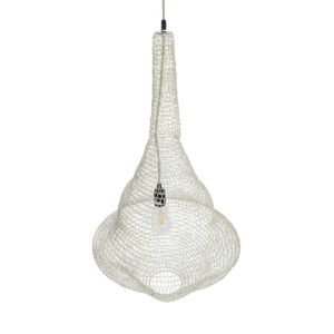 GloboStar® KENTUCKY 01874 Vintage Κρεμαστό Φωτιστικό Οροφής Μονόφωτο 1 x E27 AC220-240V IP20 – Φ50 x Υ90cm – Μπεζ Εκρού Μεταλλικό Πλέγμα