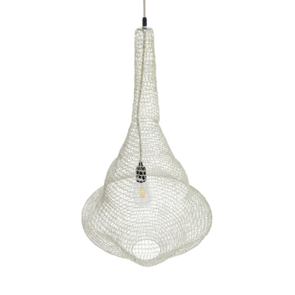 GloboStar® KENTUCKY 01874 Vintage Κρεμαστό Φωτιστικό Οροφής Μονόφωτο 1 x E27 AC220-240V IP20 – Φ50 x Υ90cm – Μπεζ Εκρού Μεταλλικό Πλέγμα