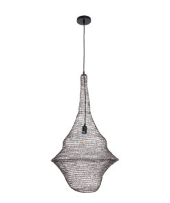 GloboStar® KENTUCKY 01875 Vintage Κρεμαστό Φωτιστικό Οροφής Μονόφωτο 1 x E27 AC220-240V IP20 – Φ50 x Υ90cm – Σκούρο Καφέ Μεταλλικό Πλέγμα