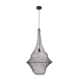 GloboStar® KENTUCKY 01875 Vintage Κρεμαστό Φωτιστικό Οροφής Μονόφωτο 1 x E27 AC220-240V IP20 – Φ50 x Υ90cm – Σκούρο Καφέ Μεταλλικό Πλέγμα